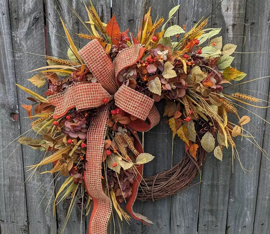 Fall Wreath, Wreath for Fall / Autumn, Rust Orange Fall Wreath, Fall Door Wreath, Harvest Wheat Door Wreath, Horn's, Fall Wedding 2023 - Etsy