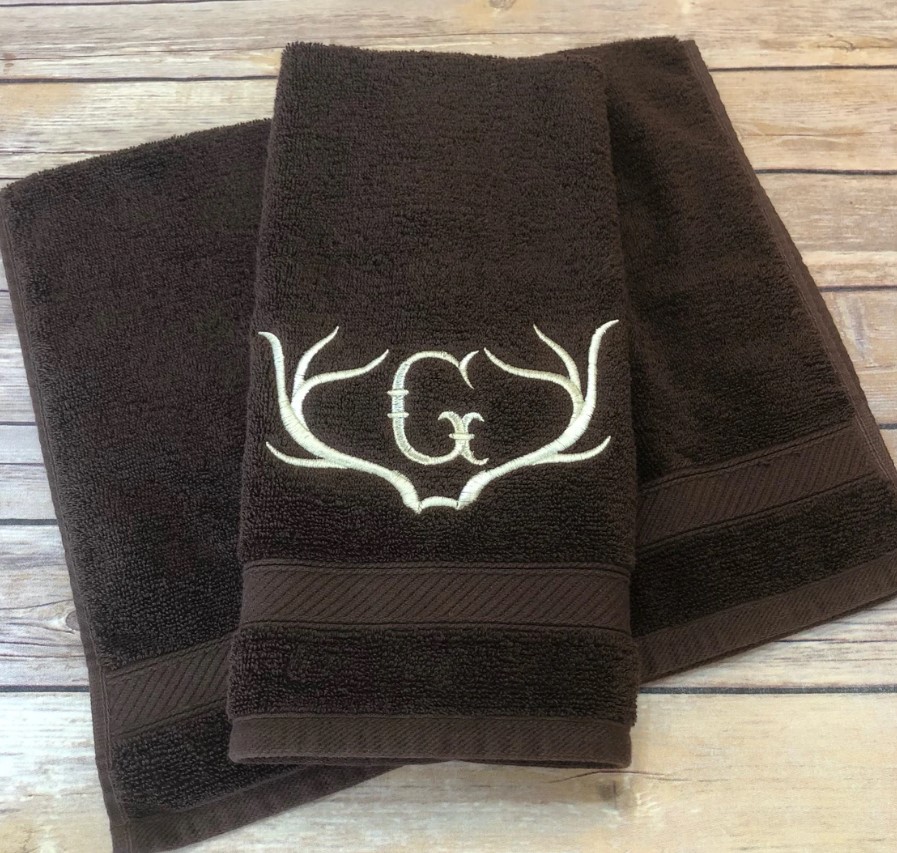 Deer Antler Monogrammed Personalized Custom Bath Towels 4 Sizes 10 Colors Made Just for You by August Ave Towels Monogram Towels Bathroom - Etsy