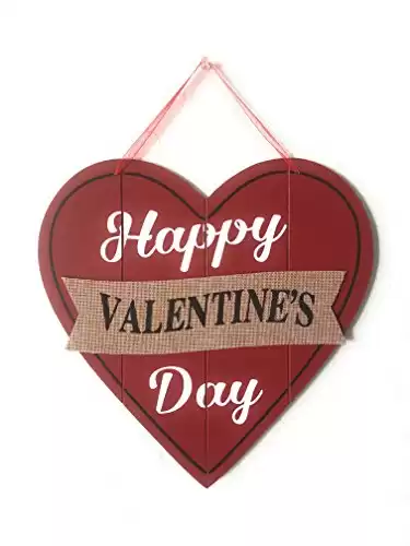Happy Valentine's Day Heart Wooden Wall Decoration, Heart-shaped Red Wood & Burlap Decor, Valentine's Hanging sign Door Decor, Love Plaque Valentine's Day Door Decor, 11.5 x 11.5 in...