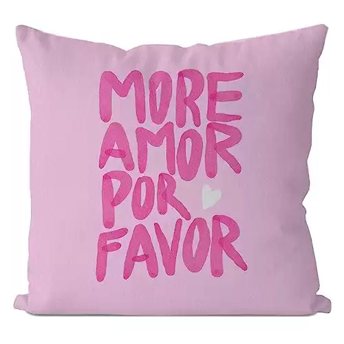 IWXYI Pink More Amor Por Favor Throw Pillow Cover 18x18 Inch,Love Quotes Cushion Pillow Case Home Dorm Decoration,Pink Love Quotes Decorative Pillowcase for Home Dorm Decor