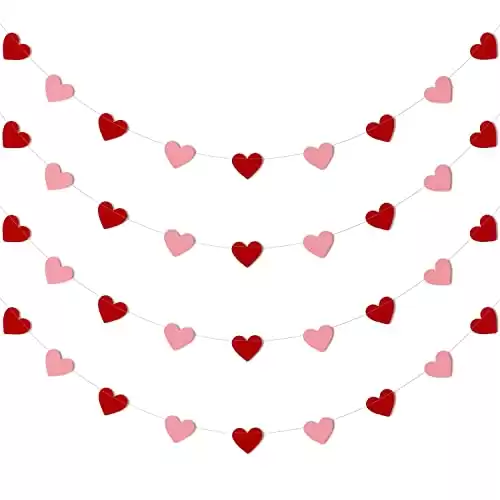 Whaline Valentine's Day Heart Garland Valentines Bunting Banners String for Wedding, Party, Bridal Shower, Engagement, Home Decorations, Pack of 4