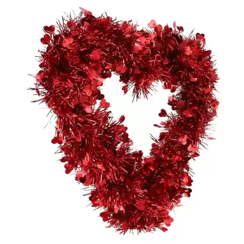 HOMSFOU Wreath Ornament Red Tinsel Garland Heart Shape Wire Garlands Metallic Tinsel Garland Heart Foil Garland Heart Shaped Tinsel Garland Wreaths Decor Window Wall Hanging Plastic Flower