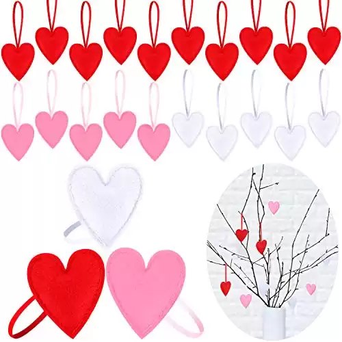 20 Pieces Red Felt Heart Ornaments Valentines Day Heart Shaped Ornaments Christmas Party Hanging Decorations for Valentines Day Wedding Party Supplies (Red, Pink, White)