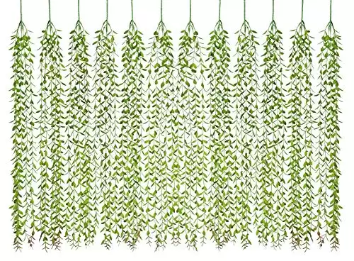 Lvydec 12pcs Artificial Vines Fake Greenery Garland Willow Leaves with Total 60 Stems Hanging for Wedding Party Backdrop Wall Decoration