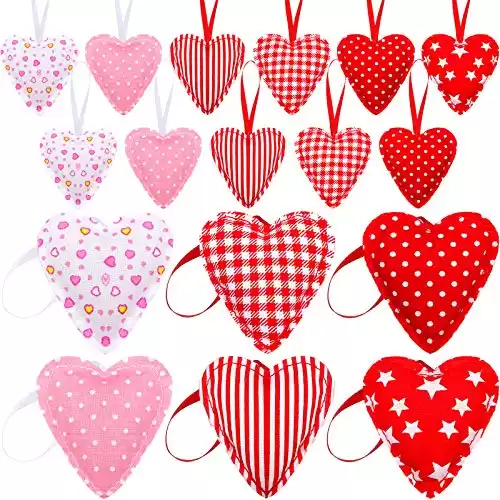 Valentine's Day Heart Hanging Decorations, Red and Pink Heart Fabric Soft Hanging Ornaments for Indoor Outdoor Wedding Party Supplies (20)