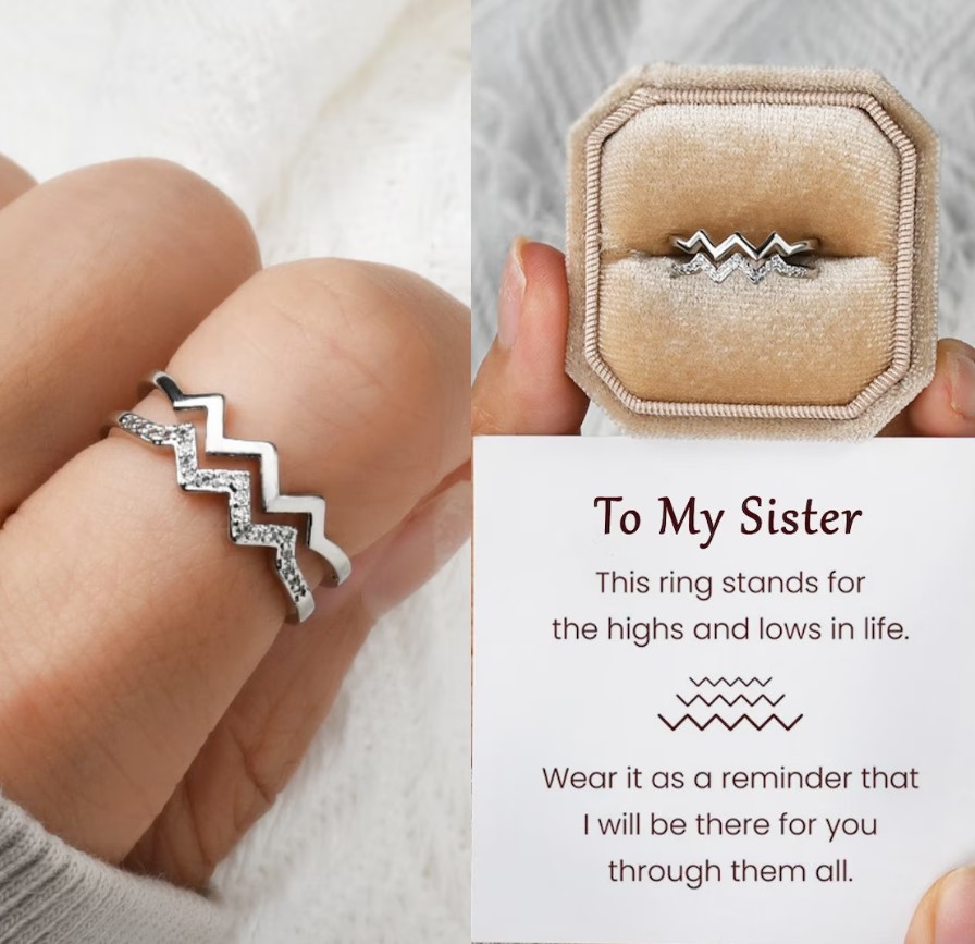 To My Sister Highs and Lows Double Wave Ring, Sterling Silver Adjustable Ring Women, Bridesmaid Gifts, Friendship Gift, Sister Birthday Gift - Etsy