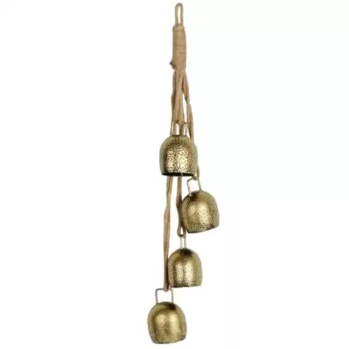 Gold Christmas Bells 16.5inch Vintage 4 Bells Rustic Hanging Cow Bells with Rope Bell for Door Garden Home Decor Lucky Round Witch Bells