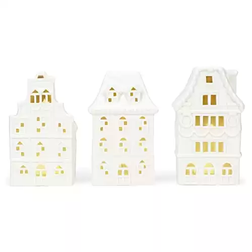 Mark Feldstein & Associates Village Row House White 8 x 4.5 Porcelain Holiday Tea Light Figurines Set of 3