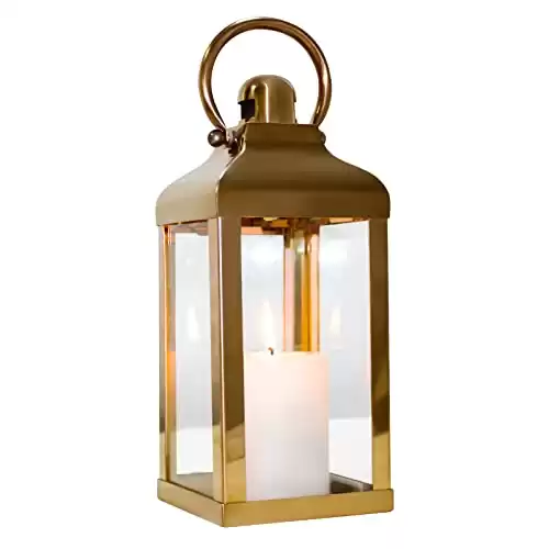 EQURROY Decorative Candle Lanterns with 29" Gold-Plated Candle Lantern in Stainless Steel and Explosion-Proof Glass, Home and Wedding Decoration (Gold)
