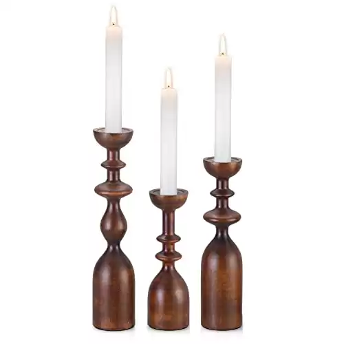 HOWSILAY Candle Holder Wood Candle Holders for Table Centerpiece Candlestick Holders Modern Farmhouse Decor Candlesticks fits 3/4" or 7/8" Taper Candle and Dia 1.5" Led Tea Lights or Pi...