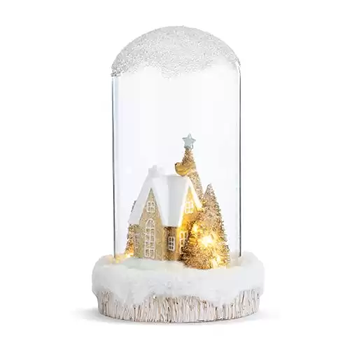 DEMDACO LED Snowy Christmas Home Gold Tone 9 x 5 Inch Figurine Cloche