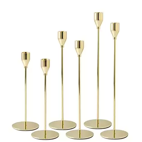 6Pcs Lemon Gold Candlestick Holders, Tall Taper Candelabra Stands fits 3/4 inch Thick Pillar Candle Stick, Elegant Decor Set for Table Centerpiece, Floor, Fireplace as Date, Festival, Fitting.