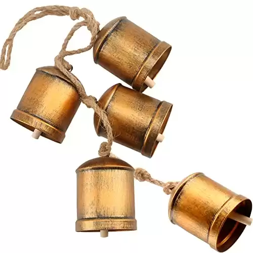 Cagemoga Set of 5 Christmas Cow Bells Large Rustic Hanging Giant Antique Shabby Metal Bells for Christmas Indoor and Outdoor Decoration Supplies