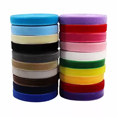 BAORJCT 20 Colors 40 Yards 3/8 inch Assortment Velvet Ribbon Single Face Chocker Ribbon for Package Wrapping, Hair Bow Clips Making, Sewing, Baby Headbands, Wedding Decorations