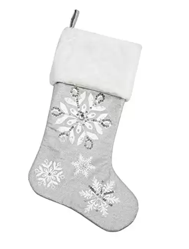 Comfy Hour Let It Snow Collection 18"x11" Silver Snowflake Stocking, Polyester