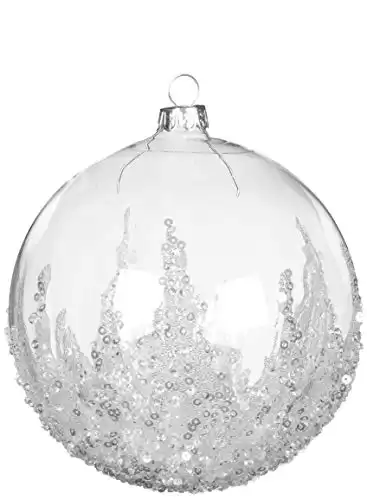 Clear Bead Sequined 5 Inch Glass Hanging Christmas Ball Ornament (1)