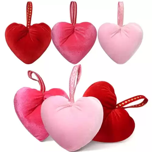 Wenqik 6 Pcs Valentine's Handmade Velvet Hearts 4.3 Inches Red and Pink Hearts Hanging Ornaments for Tree Velvet Heart Decor Heart Tiered Tray Decor for Valentine's Day Wedding Anniversary