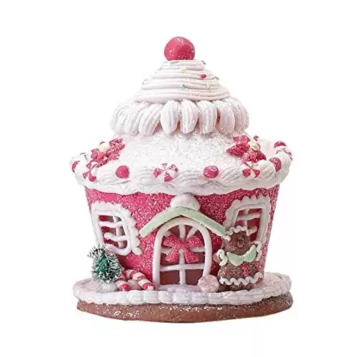 WDDH Lighted Christmas Gingerbread House Ornaments, Christmas Candy Gingerbread House Decor with LED Light, Candy House Hanging Ornaments Desktop Adornment for Indoor Room Desktop Decor(Pink)