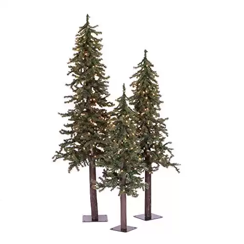 Vickerman 4' 5' 6' Natural Alpine Artificial Christmas Tree Set, Clear Incandescent Mini Lights - Faux Christmas Tree Set - Seasonal Indoor Home Decor - Faux Tree Set