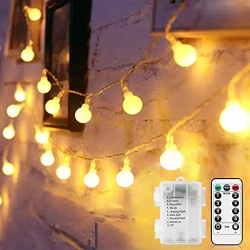 YOYONACY Battery Operated Christmas String Lights Bedroom - 52FT 2 Pack 120 LED String Lights Waterproof 8 Modes with Remote and Timer for Indoor Outdoor Wedding Holiday Decor, Warm White