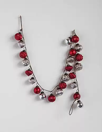 Creative Co-Op Red & Silver Embossed Mercury Glass Ornamental Garland, Red & sliver
