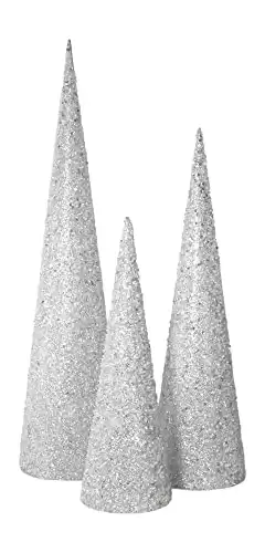 18-24-30" Sequin and Bead Christmas Cone Tree 3 Piece Set Silver