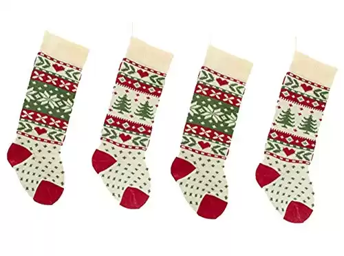 Kurt Adler Red, Ivory And Green Christmas Tree And Snowflake Knit Stockings (4 Pack)