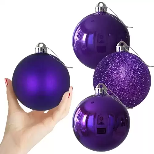 Purple 4.0" Large Christmas Balls - Christmas Tree Decoration Ornaments Shatterproof Hanging Balls for Birthday Halloween Holiday Wedding Decorations Set of 4pcs