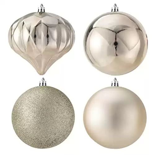 Blivalley 4" Christmas Ball Ornaments 4pcs Shatterproof Christmas Decorations Large Hanging Balls for Xmas Tree, Champagne