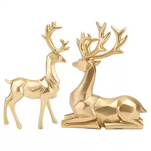 Amosfun Home Shelf Decor Reindeer Figurines Nordic Style Origami Elk Resin Deer Statues Living Room Ornaments for Home Decoration (Golden) White Table Decor