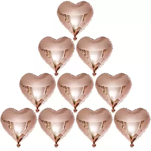 [10 Pack] ADAND Heart Shape Foil Balloons, 18" Mylar Balloons Rainbow Colorful Decoration for Birthday Party/Wedding/Engagement Party/Celebration/Holiday/Party Activities (Rose Gold)