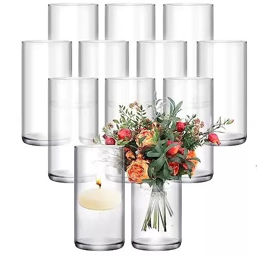 12 Pack 𝑳𝒂𝒓𝒈𝒆𝒓 Glass Cylinder Vases 6 Inch Tall Clear Flower Vase Hurricane Floating Candle Holder for Table Centerpiece Wedding Home Deco