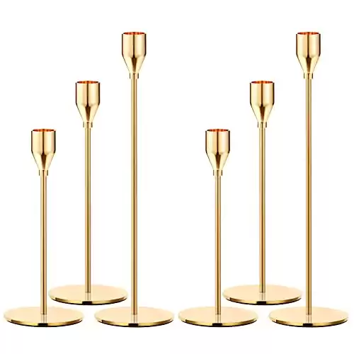 Oatnauxil Metal Gold Taper Candle Holder for Wedding, Dinning, Party, Fits 3/4 inch Thick Candle&Led Candles (Set of 6 Pcs)