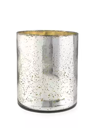 Serene Spaces Living Antique Silver Cylinder Vase, Vintage-Style Handmade Mercury Glass Finish for Weddings, Parties, Events, Measures 7.5" Tall and 6" Diameter