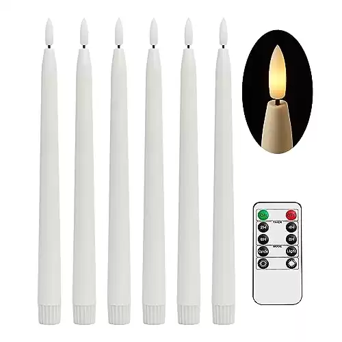 Stmarry White Flameless Taper Candles with Remote Control - 11 Inch LED Candlesticks Battery Operated, Realistic 3D Flame with Wick, Timer, Christmas Decor - Set of 6