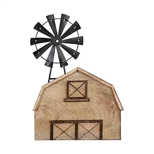 Foreside Home & Garden Wood Barn and Metal Windmill Sculpture Table Top Décor, Multi