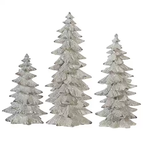 Set of 3 Antique White Glittered Christmas Trees- 6.25 inches to 9.5 inches Tall
