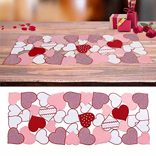 OWENIE Valentines Day Table Runner, 13 x 36 Inch Valentines Red Table Runner, Embroidered Red & Pink & White Heart Valentine Romantic Table Decorations, Mother's Day or Wedding Table Deco...