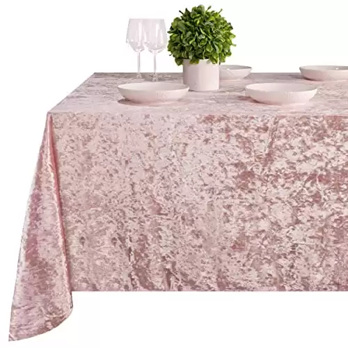 RCZ Décor Premium Velvet Tablecloth Pink | Washable Fabric | Wrinkle Resistant | 90” X 156” | Rectangular Polyester Table Cover for Holidays, Weddings, Parties and More, (768)
