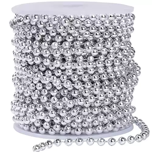 Faux Silver Pearl Beads Garland - 6mm Christmas Tree Beads 22 Yards Silver Pearl Strands Spool Pearl String Bead Roll for Wedding Party Christmas Tree Decoration(6mm 22Yards, Silver)
