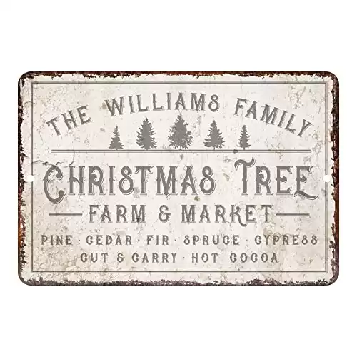 Pattern Pop Personalized Christmas Wall Sign - Holiday Home Decor - Metal Sign Personalized for You - Vintage Christmas Tree Farm and Market (TAUPE4x6)