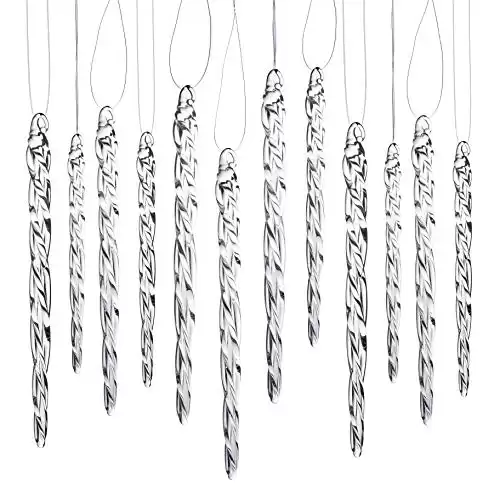 Klikel Glass Icicle Ornaments - Winter Decorations for Christmas Tree - Total 36 Hanging Ornaments - 18 4" and 18 6"