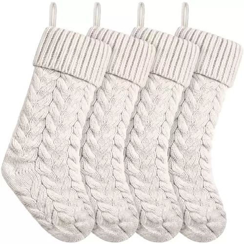 18 Inches Christmas Stockings Knit Xmas Stockings Large Fireplace Hanging Stockings for Family Christmas Decoration (Ivory, 4)