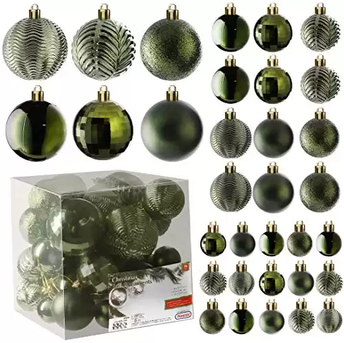 Prextex Christmas Tree Ornaments - Emerald Green Christmas Ball Ornaments Set for Christmas, Holiday, Wreath & Party Decorations (36 pcs - Small, Medium, Large) Shatterproof, 3 Size Combo
