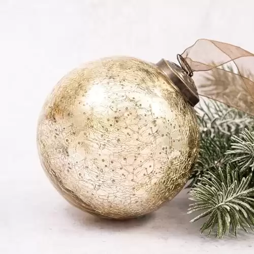 Arthur Cameron Crackle Glass Christmas Tree Bauble Hanging Ball Decoration (4", Gold)