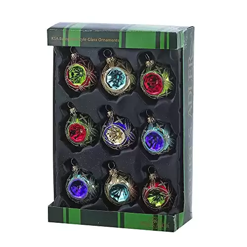 Kurt Adler 45mm Glass Multicolored Set of 9 Reflector Ornament Set, Multi, 9 Piece, for Christmas