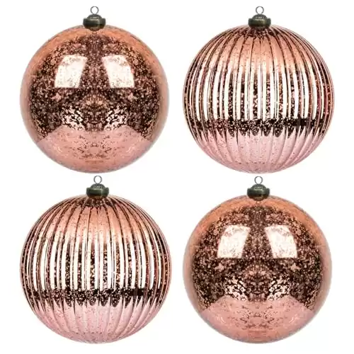 KI Store Rose Gold Christmas Ball Ornaments 6-Inch Set of 4 Extra Large Hanging Tree Ball Ornament Decorations Super Large Shatterproof Vintage Mercury Balls