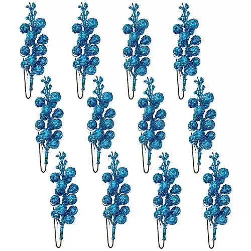 TRRAPLE 12Pcs Christmas Berry Stems, Artificial Glittery Berry Picks Christmas Tree Ornament Berry Branches for DIY Garland Holiday Party Decorations