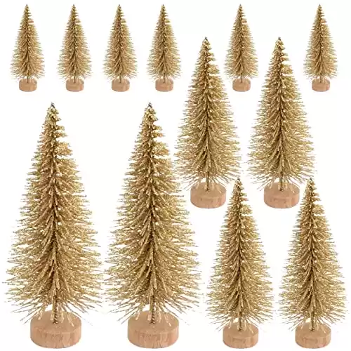 Glitter Pine Trees Mini Artificial Christmas Tree Small Pine Trees for Christmas Decoration Bottle Brush Trees Set of 12 (Gold)