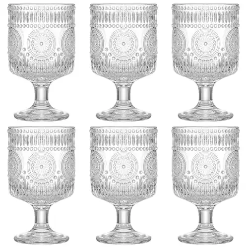 Romantic Vintage Wine Goblet Glasses Set of 6,Cocktail Glass Set Hobnail Goblet Vintage Drinking Glasses for Wine Soda Juice Glass Wine Cups for Bars Restaurants Parties and Elegant Dinners 8 oz